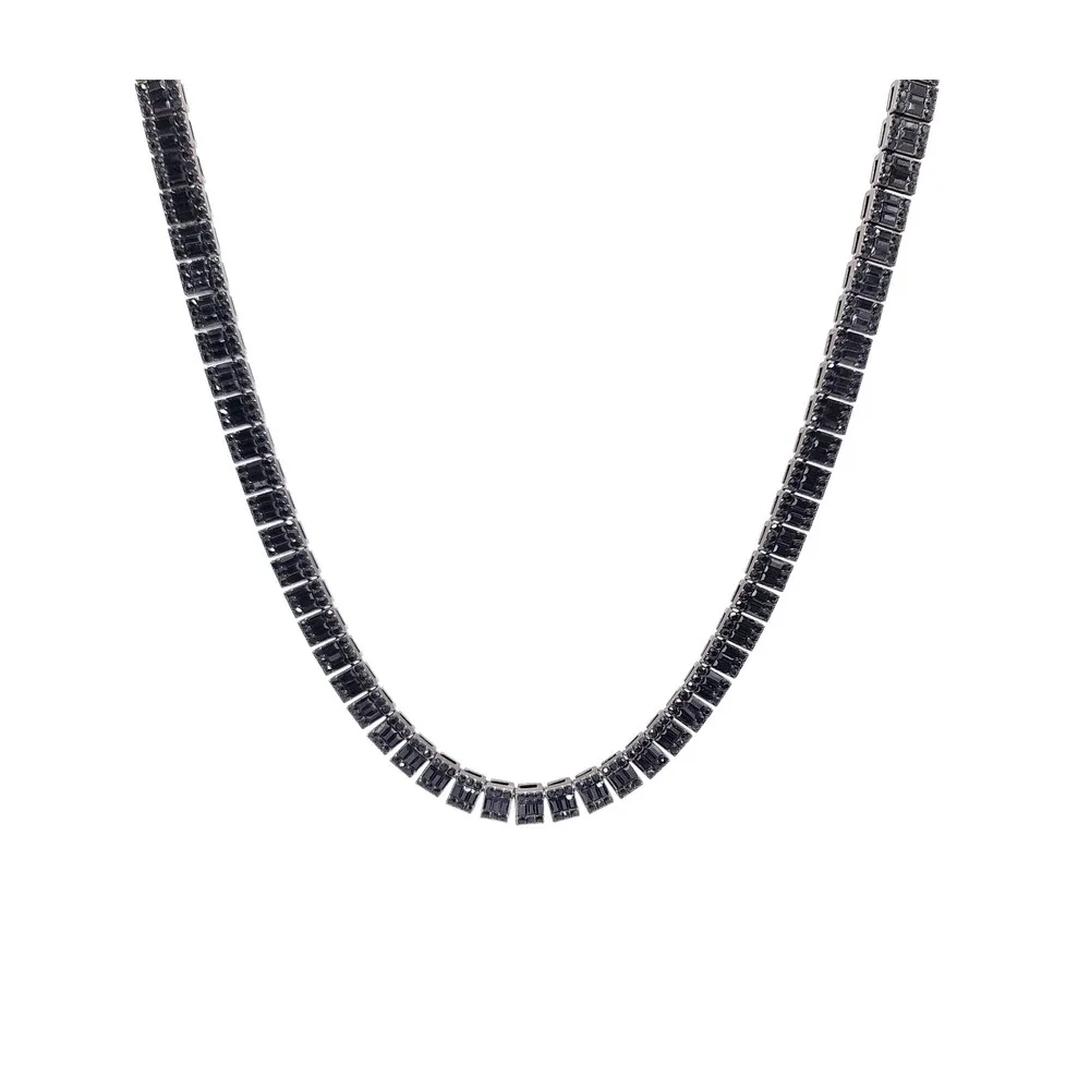 Black Stainless Steel Tennis Necklace Baguette Black CZ Iced Out Chain 24in